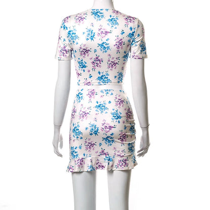 Dress Two Piece Set Summer Set Hollow Out Crop-top and Skirt Suit Cross Lace Up New Dresses