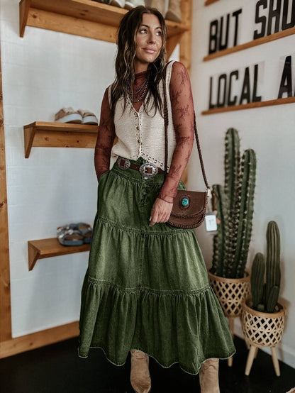 Sandie Tiered Denim Maxi Skirt