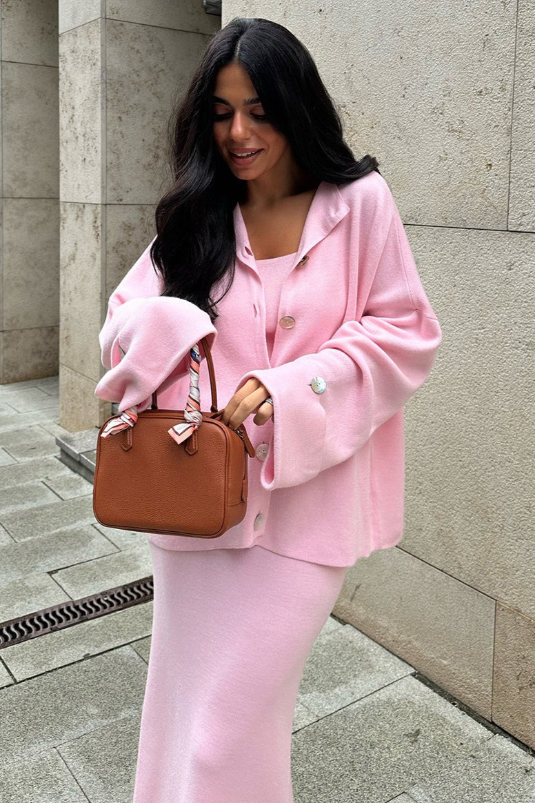 Minimalist Knit Long Sleeve Cardigan Cami Three Piece Set