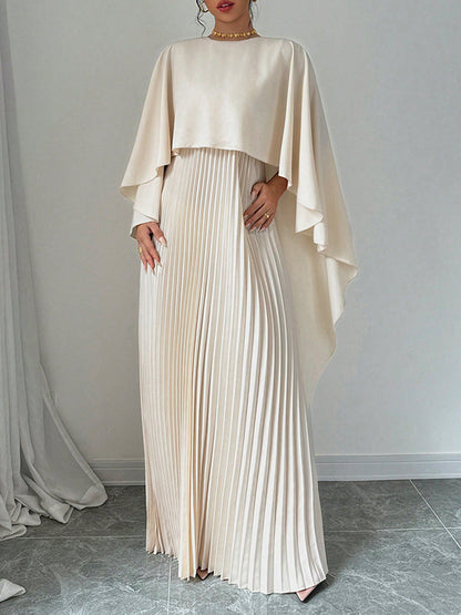 Cape High-low Pleated Color Split-joint Round-neck Evening Dresses Maxi Dresses