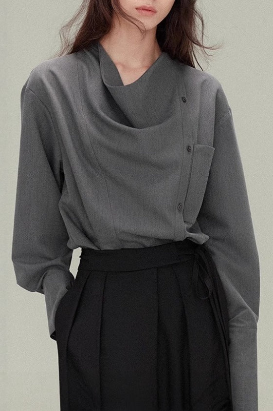 Relaxed Draped Neck Blouse