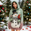 Christmas Snowman Felt Art Women's Hooded Fleece Sweater