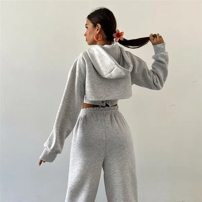 Lace Up Pants Sets Slim Splice Tank Tops Woman Long Sleeve Short Hoodies and Pant Suits Outfits Winter