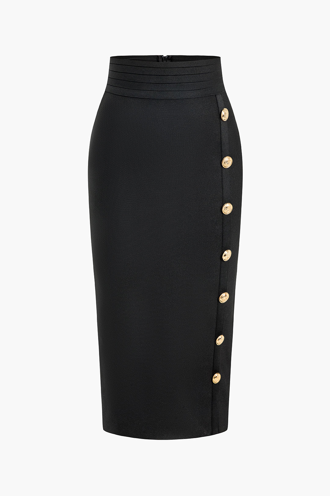 Color Knit Asymmetrical Button Skirt