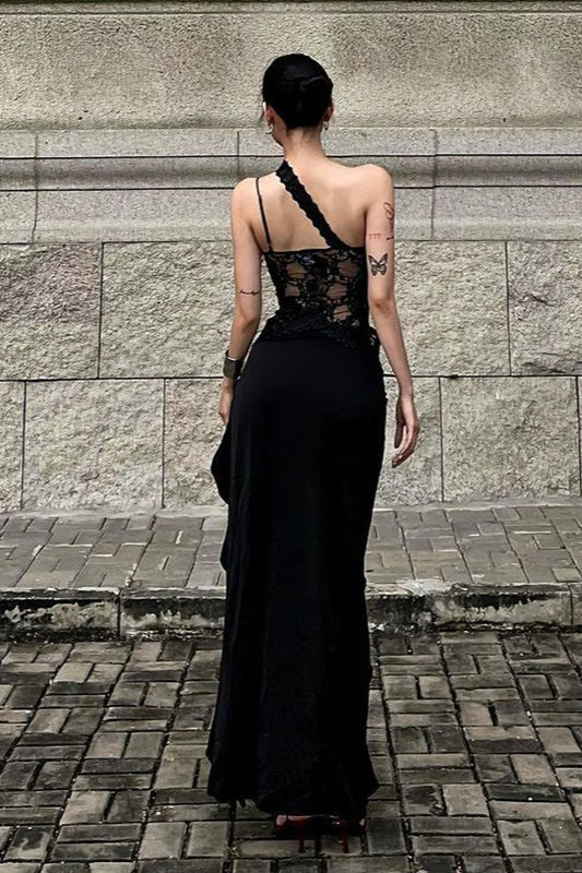 Irregular Lace Patch Sheer Mini Dress