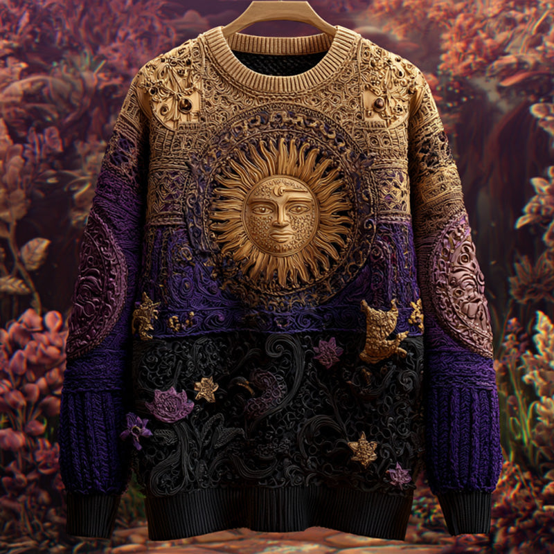 Halloween Mystical Celestial Glitter Moon & Stars Cozy Knit Sweater artswardrobe