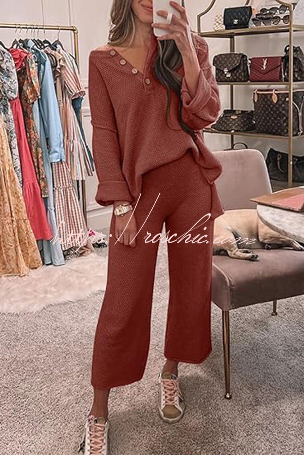 Heather Hailey Color Button V Neck Top and Pant Two Piece Set