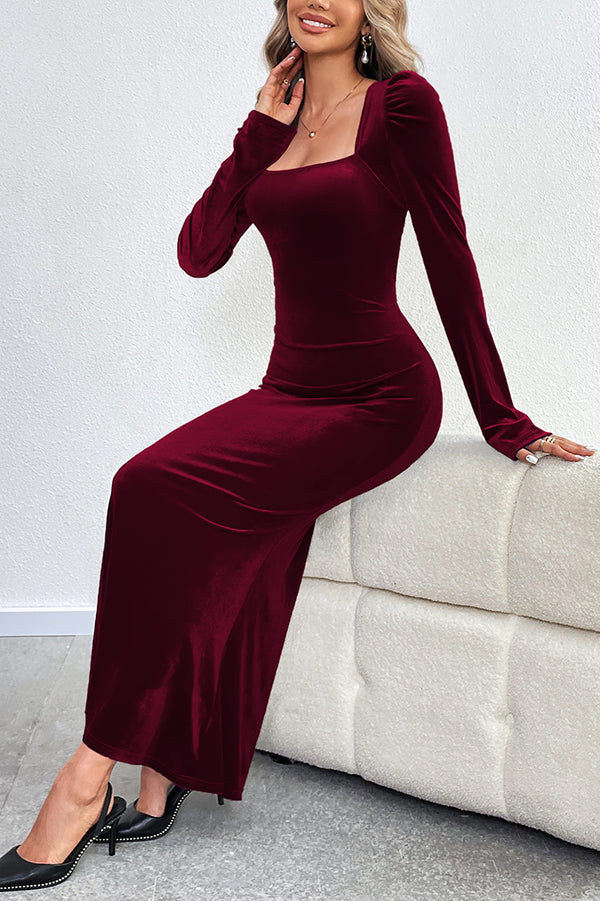 Velvet Long-sleeved Backless Slim Fit Fishtail Maxi Dress