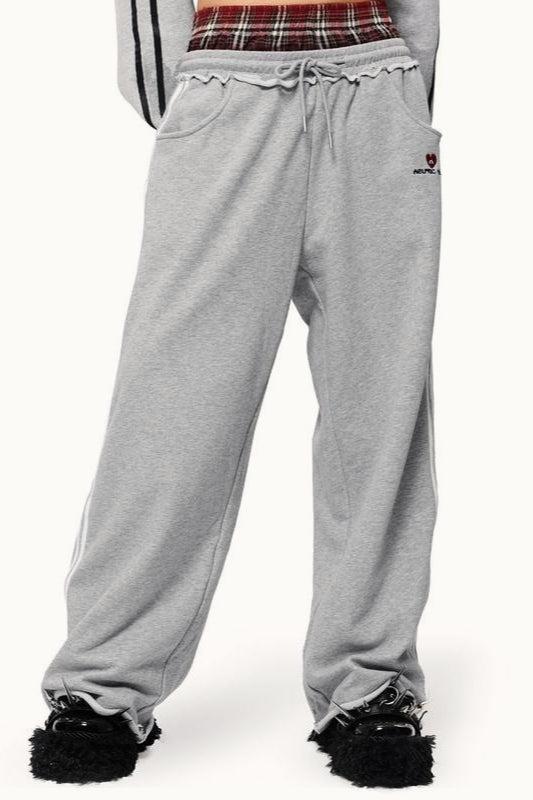 Stripe Embroidery Relaxed Double Waist Pants