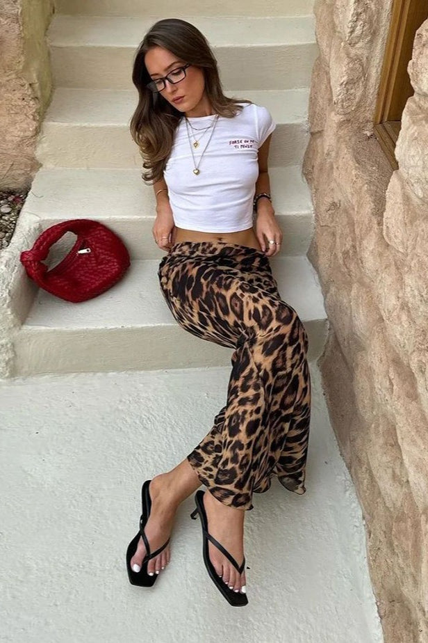 Chiffon Leopard Mermaid Maxi Skirt