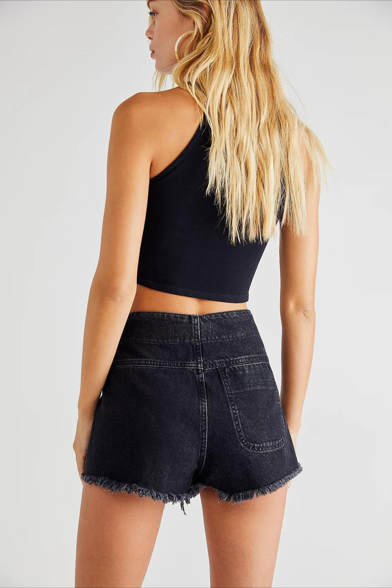 Denim Distressed Hem A-line Skirt