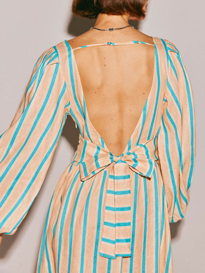 Striped Print Backless Midi Dress