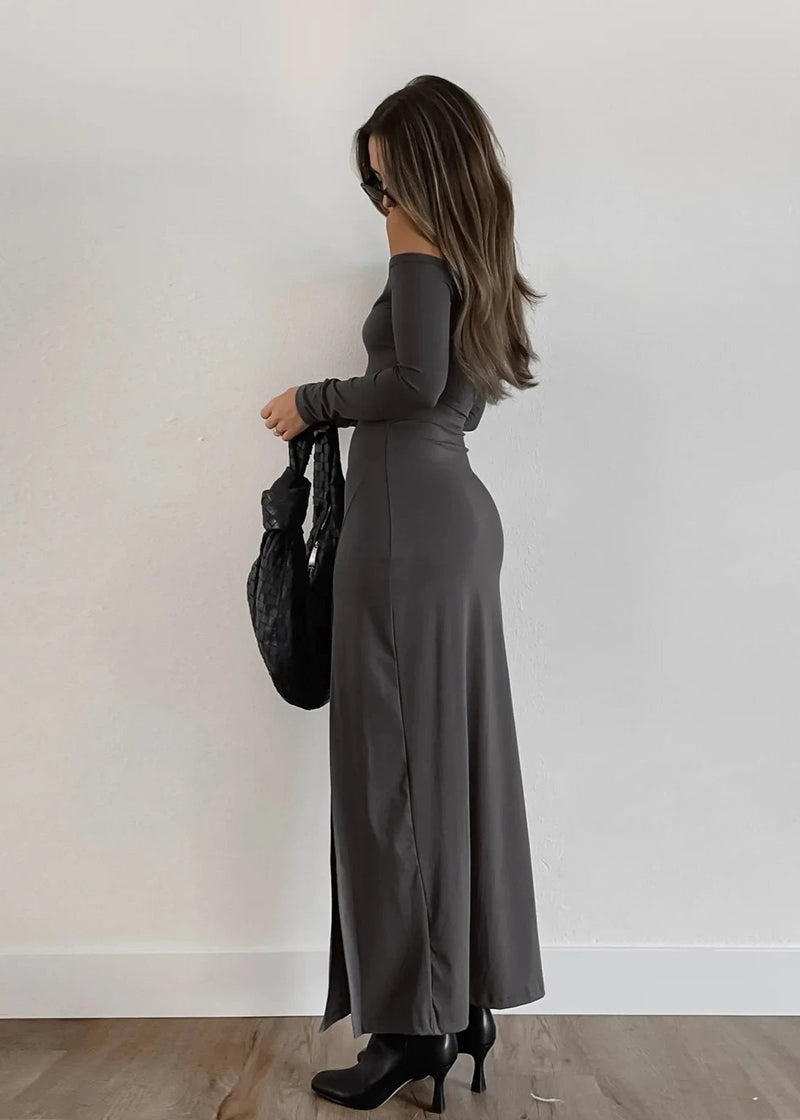 Sleek Off-shoulder Maxi Dress With Slit Detail