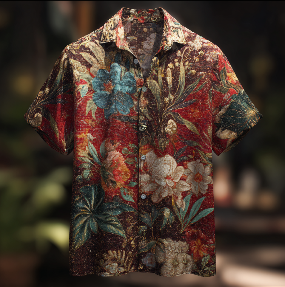 Bohemian Style Plant And Flower Pattern Men's Retro Cotton And Linen Shirt elevenforest