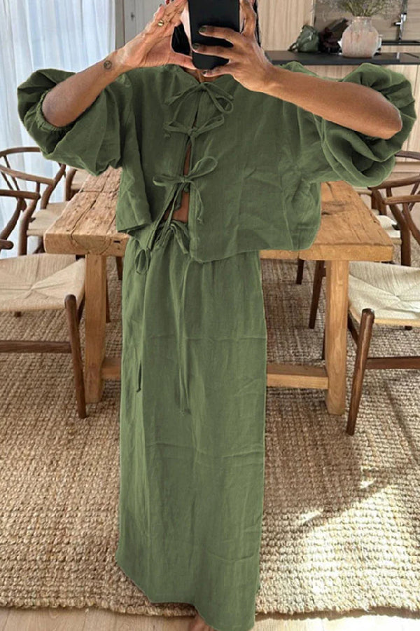Retro Puff Sleeve Two Piece Set