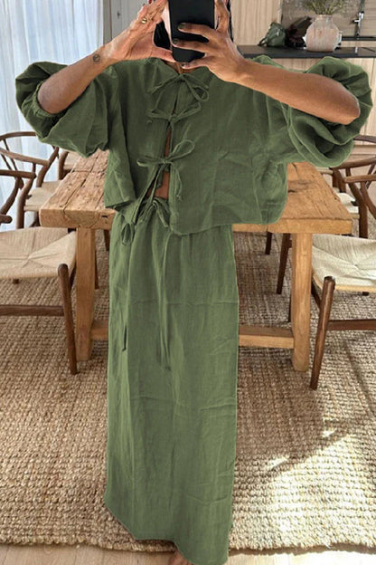 Retro Puff Sleeve Two Piece Set