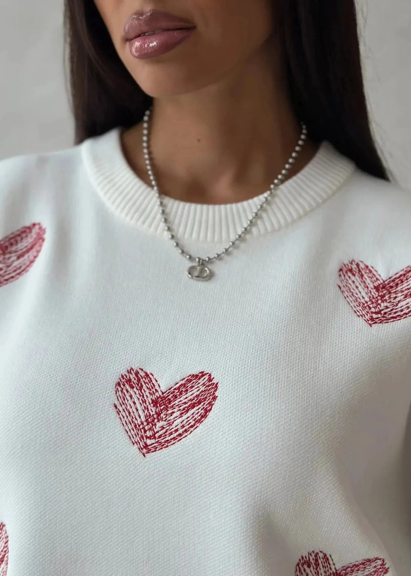 Heart Pattern Pullover Sweater