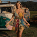 Countryside Style Collection Classy Patchwork Floral Pattern Art Linen Tank Dress