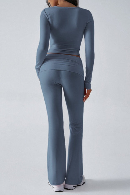 Slim Fit Knit Long Sleeve Top Straight Leg Pants Set