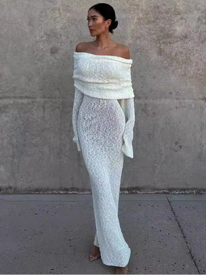 One Shoulder Bodycon Evening Long Dress for Autumn New Female Slim Party Club Vestido