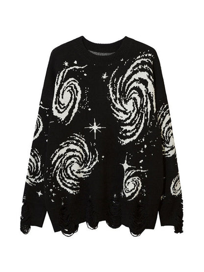 Multi Color Print Ripped Sweater