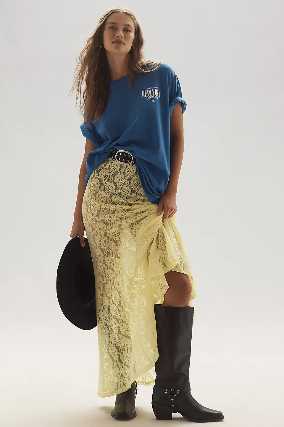 Sheer Embroidered Lace Maxi Skirt