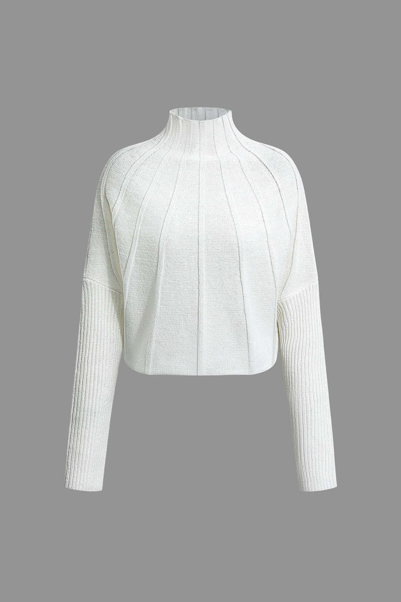 Color Mock Neck Textured Batwing Sleeve Sweater