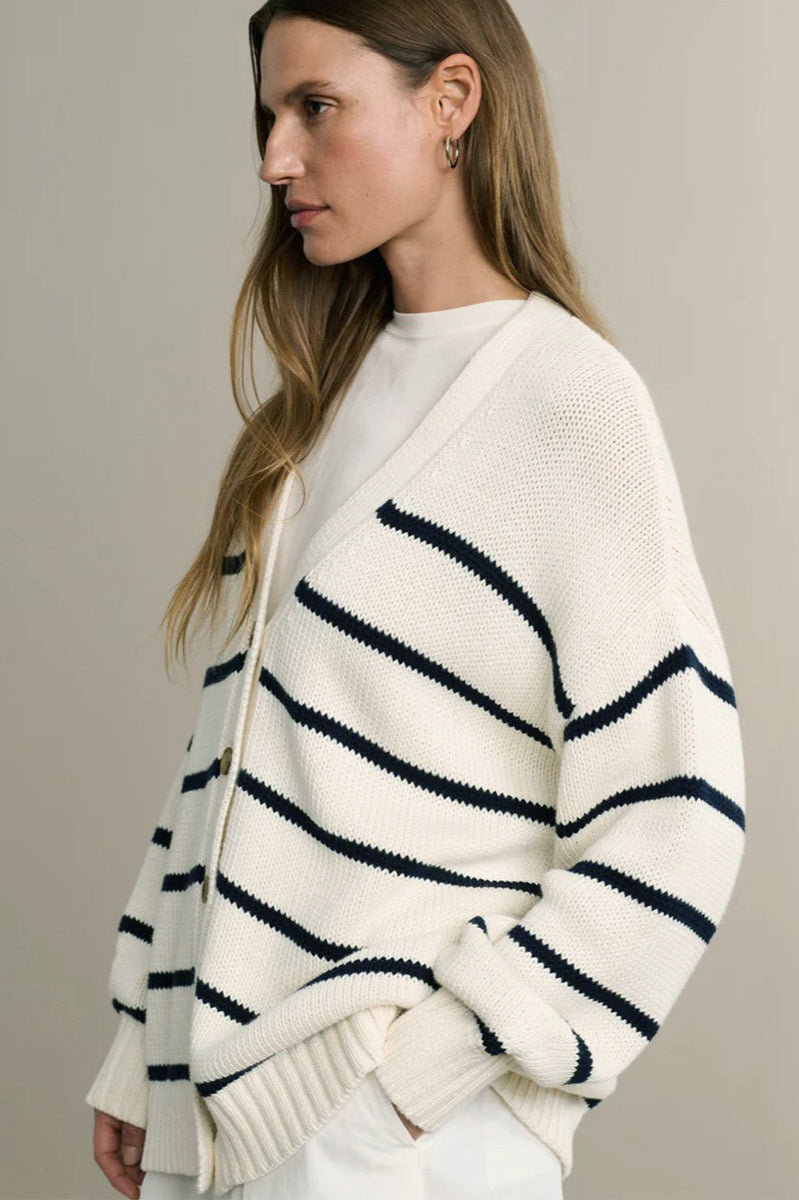 V-neck Striped Cotton Sweater