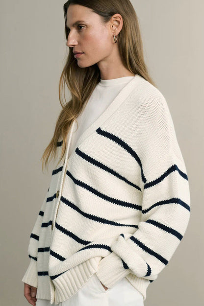 V-neck Striped Cotton Sweater