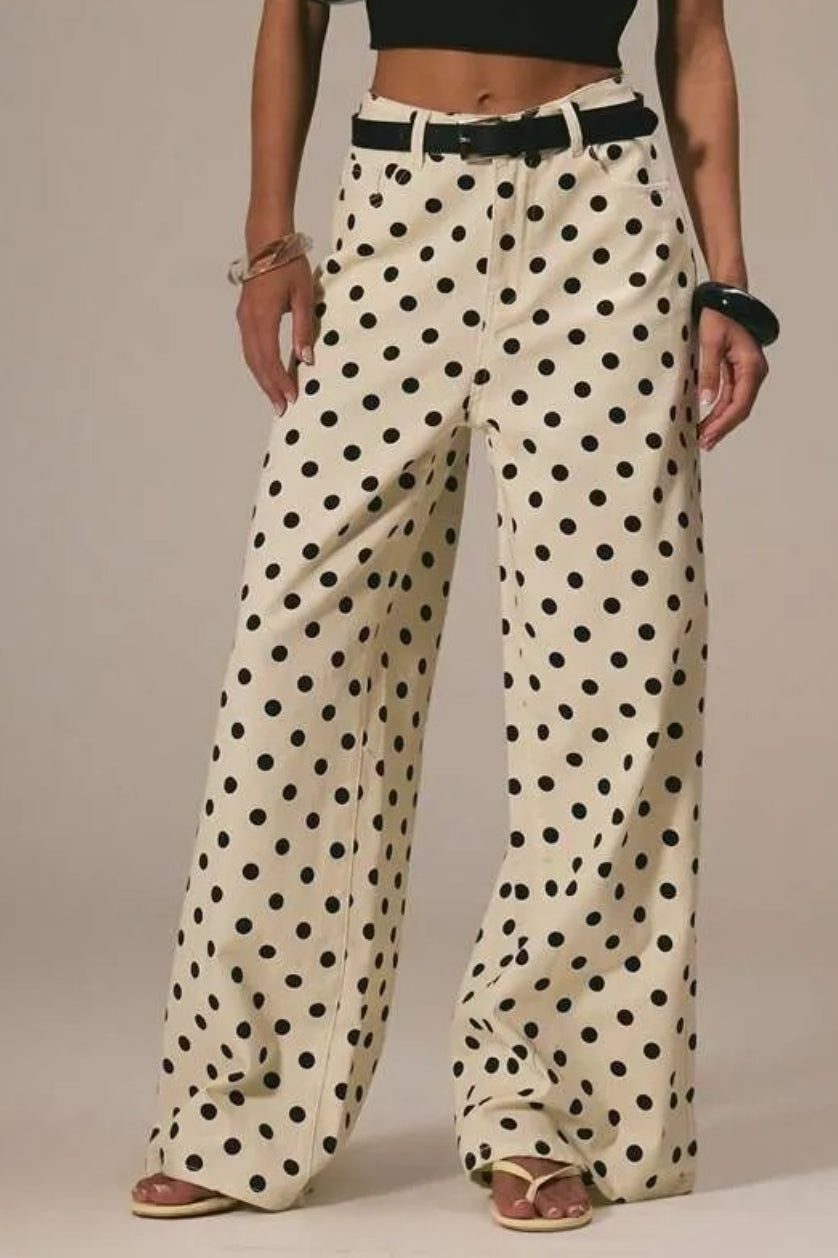 Polka Dot Mid Waist Wide Pants