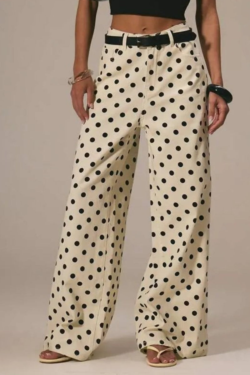Polka Dot Mid Waist Wide Pants