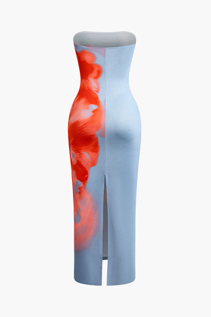 Multi Color Y2k Flower Print Slit Maxi Dress
