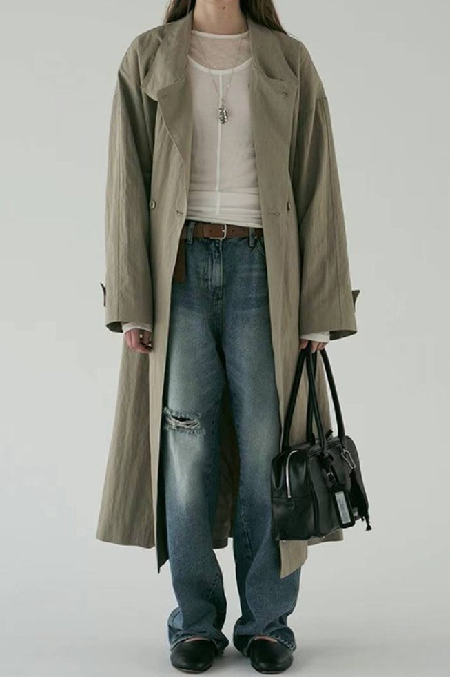 Oversized Stand Collar Long Overcoat