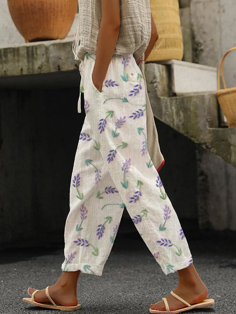 Floral Embroidery Women's Linen Pants elevenforest