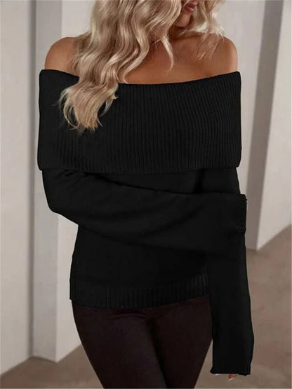 White Knit Sweater Pullover Female Off-shoulder Slim Long Sleeve High Waist Backless Loose Knitwear New
