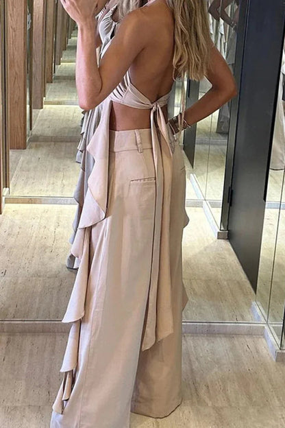 Backless Flounce U Neck Sleeveless Two Pieces