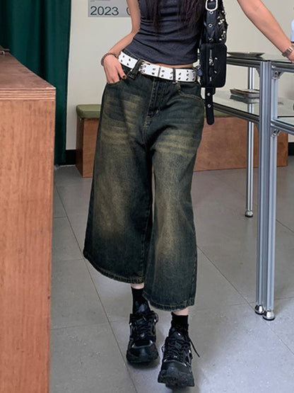 Distressed Denim Shorts With Wide Leg