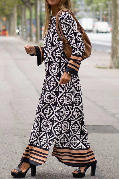 Basically Perfect Geometry Printed Long Sleeve Maxi Dress