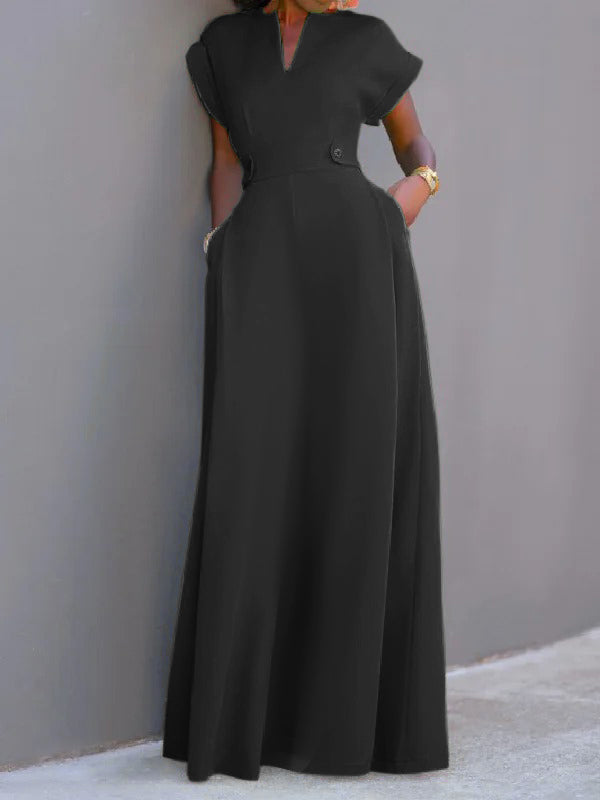 Flying Sleeves Color Split-joint V-neck Evening Dresses Maxi Dresses