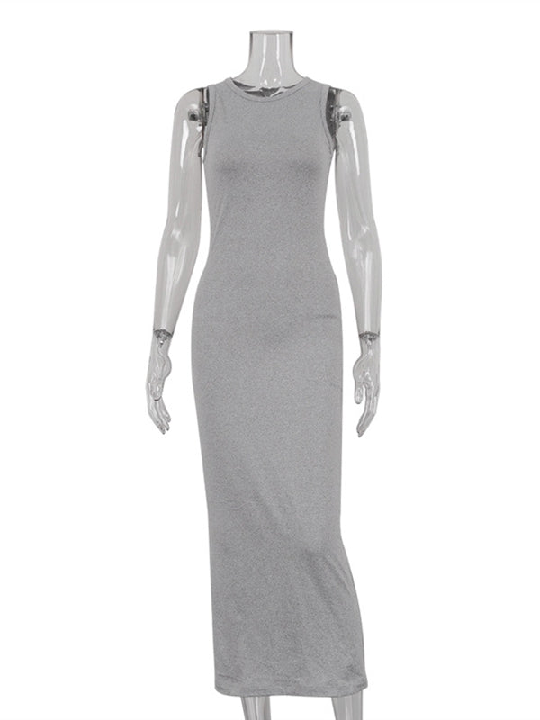 Long Sleeves Color Round-neck Inner Dress + Bodycon Outerwear Two Pieces Set