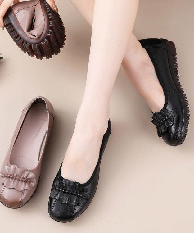 Black Genuine Leather Splicing Flat Feet Shoes