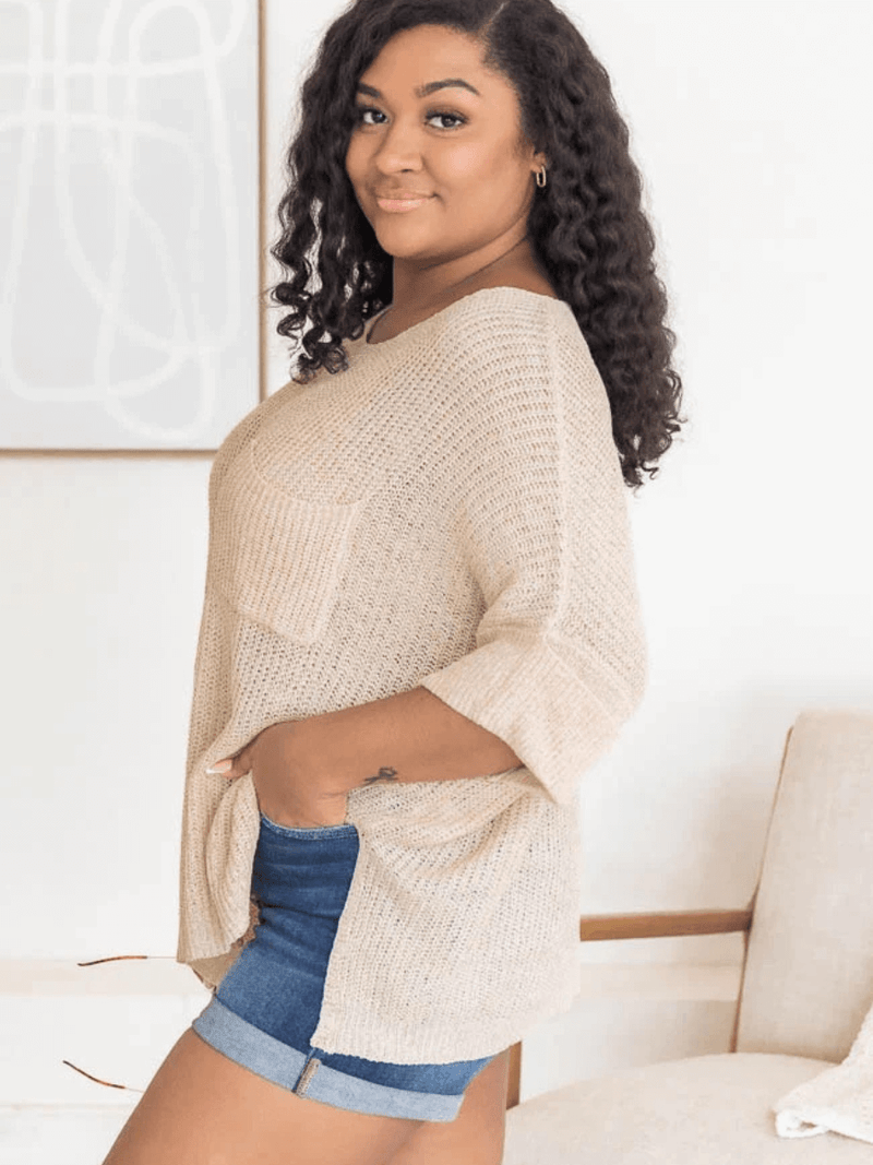 Demetra Ribbed Knit Sweater - Beige