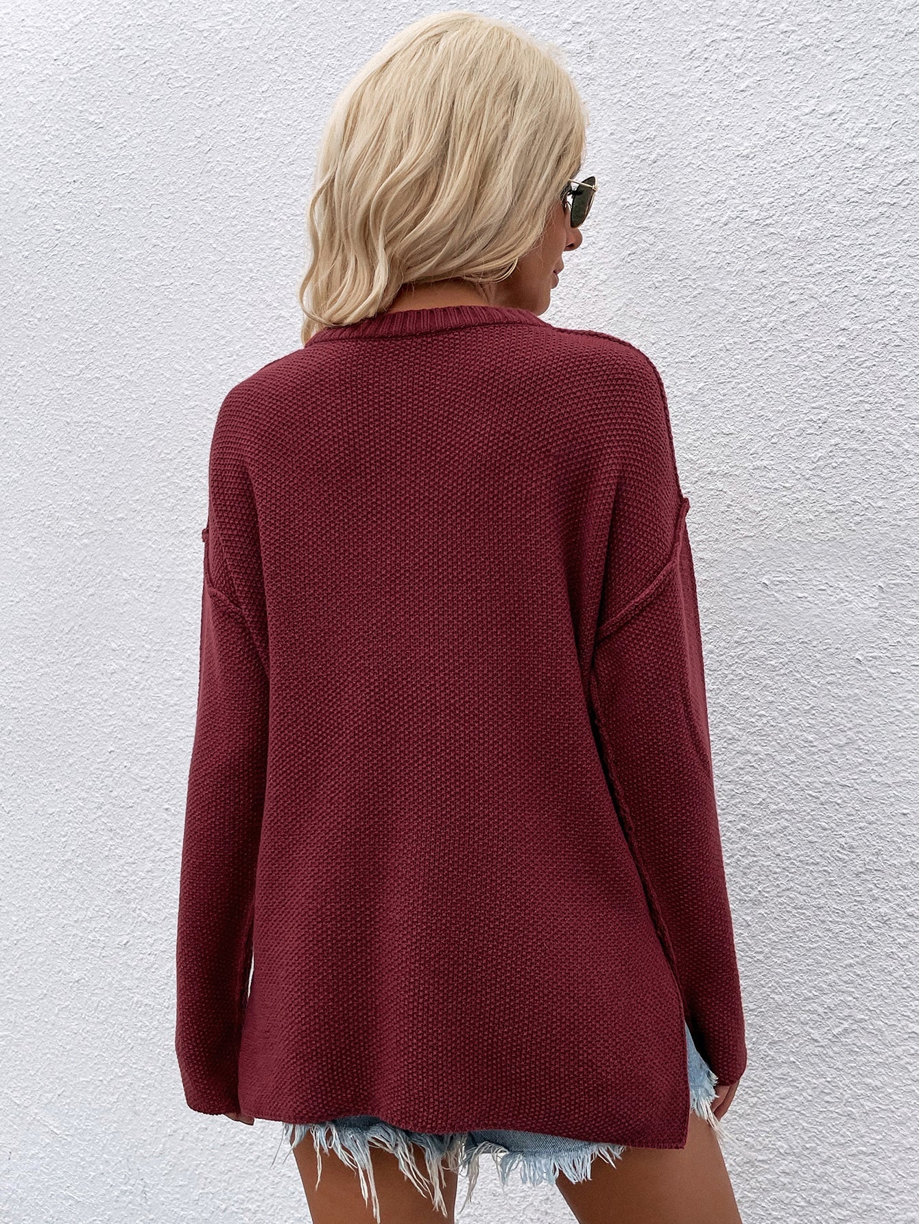 Adyn Collared Button Down Knit Sweater - Wine
