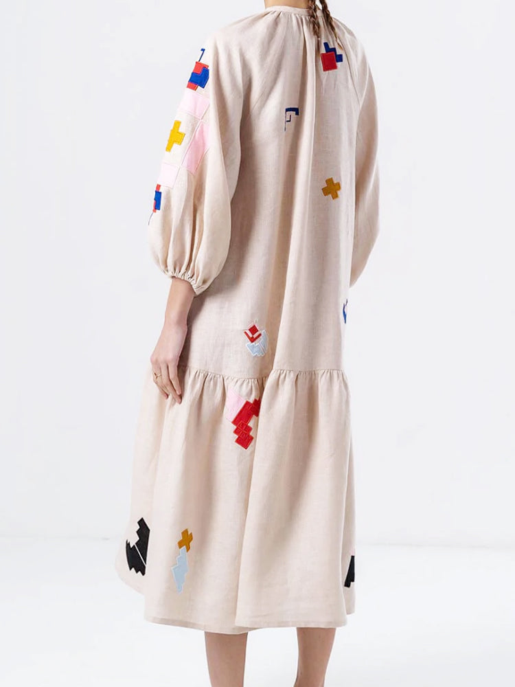 Loose Fit Printed Lantern Sleeve Dress