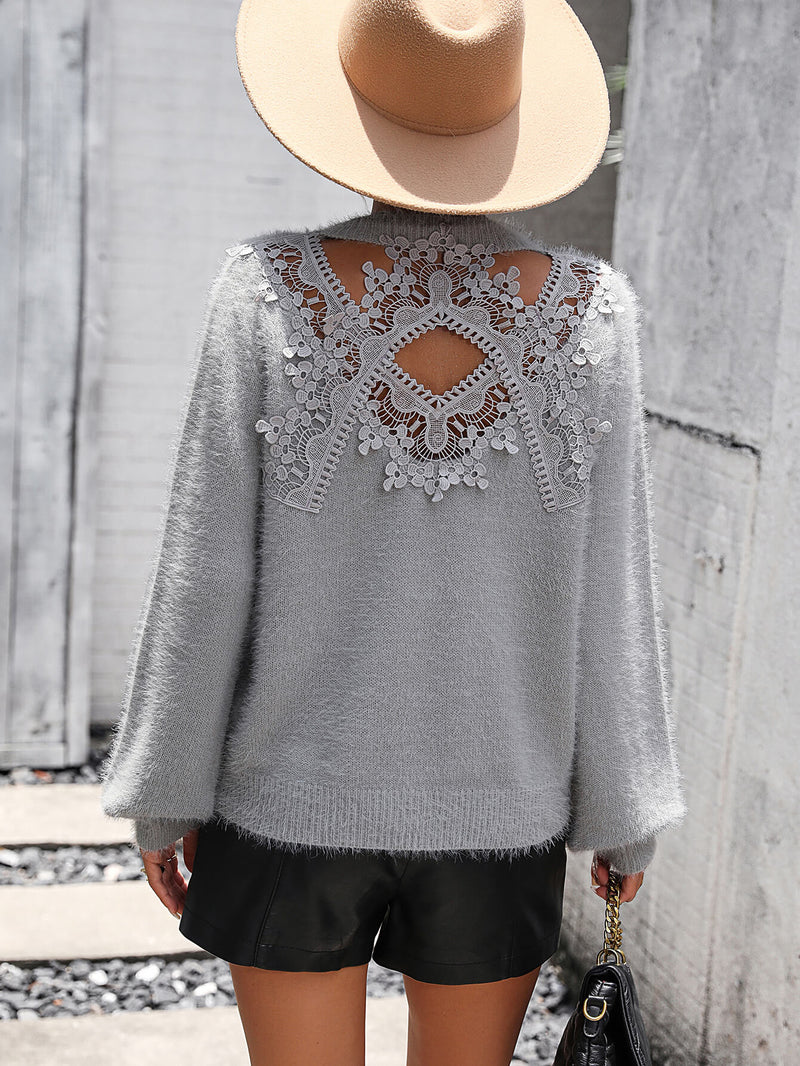 Petals Lace Pullover Sweater - Grey