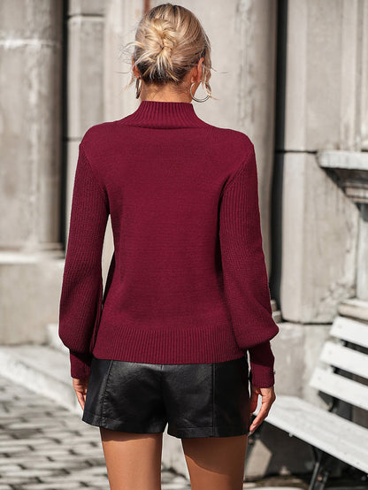 Raisman Pearl Turtleneck Knit Sweater - Burgundy