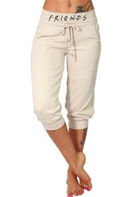 Moxidress Letter Printed Cropped Pants