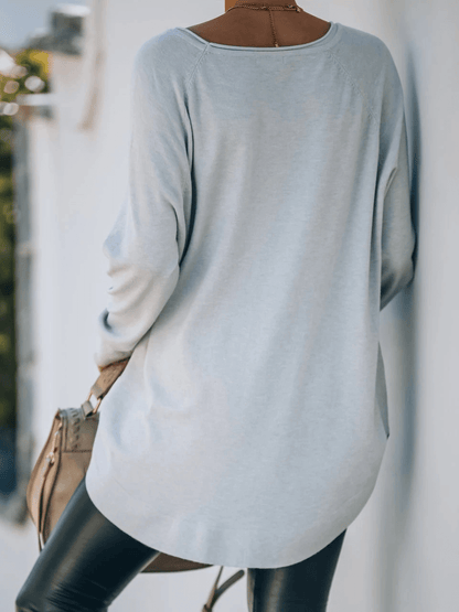 Oversized Collared Down Knit Sweater - Stone Blue