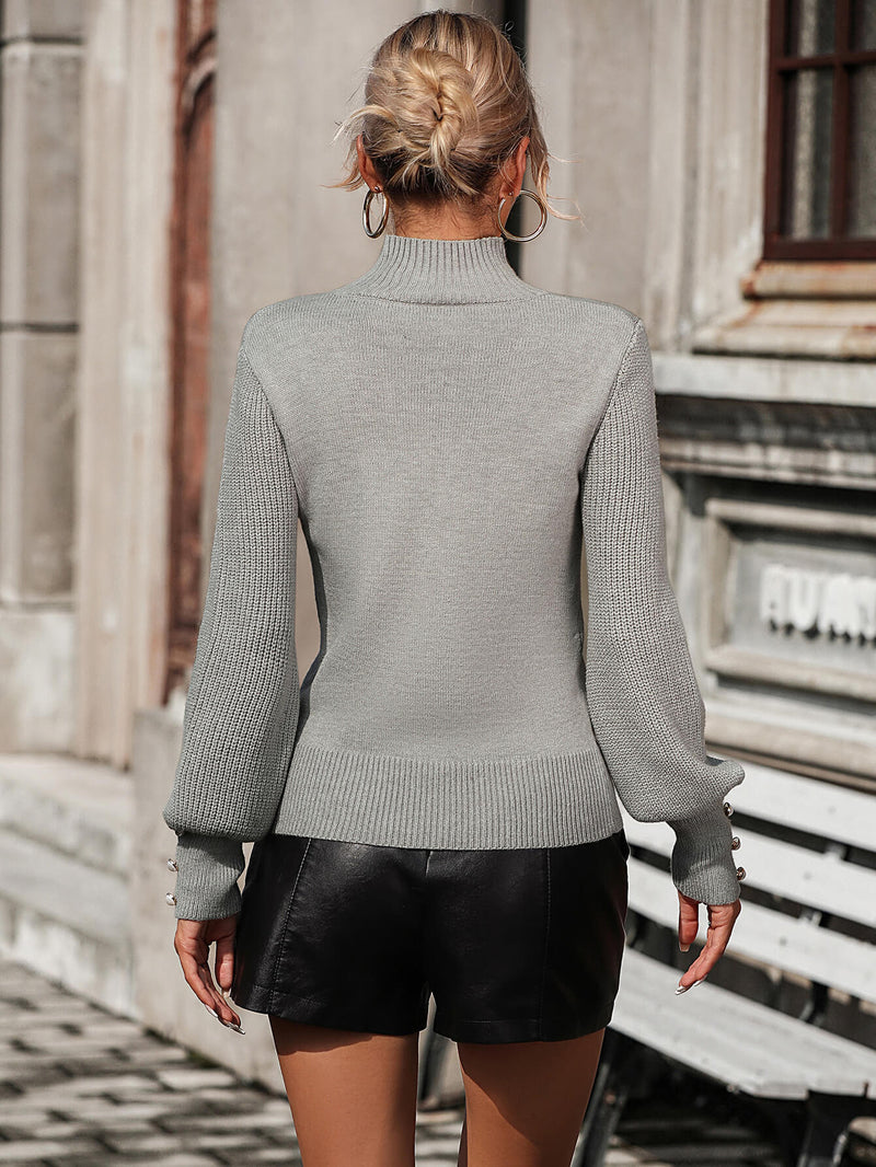 Raisman Pearl Turtleneck Knit Sweater - Grey
