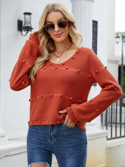 Ariana Pop Pom Knit Sweater - Rust